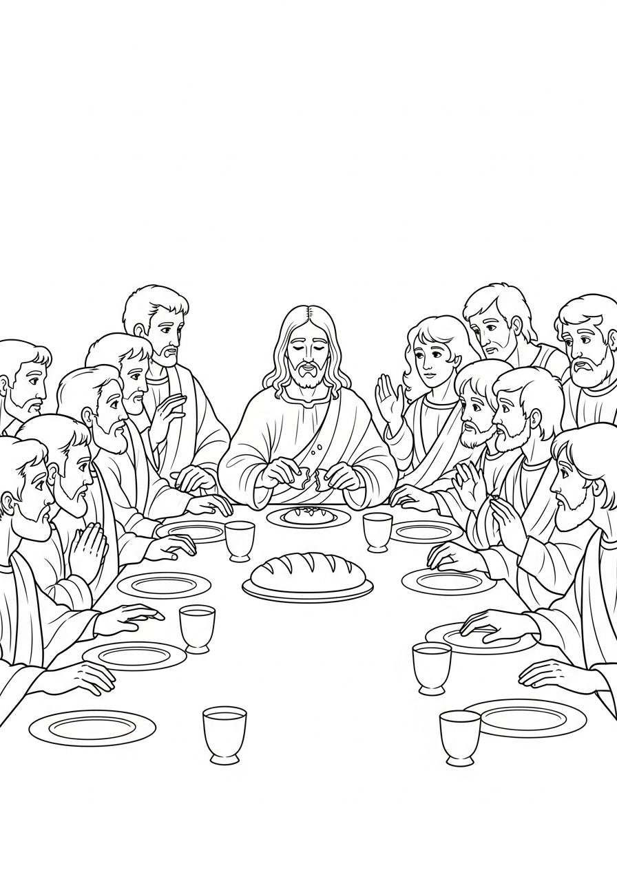 free full size printable Last Supper coloring pages for adults pdf