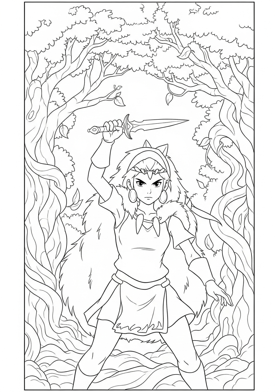 Princess Mononoke coloring pages for adults easy