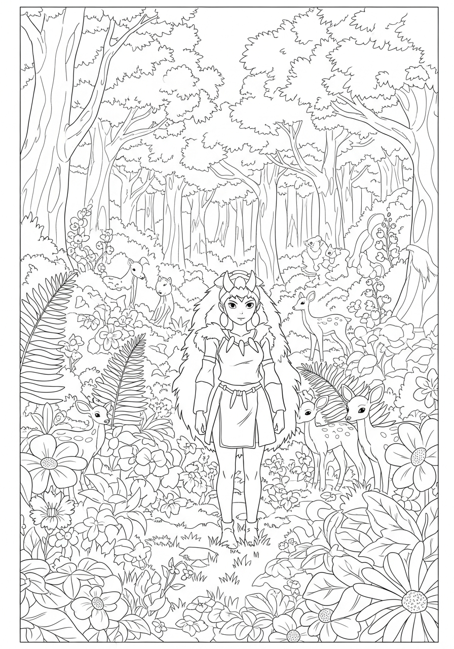 Princess Mononoke coloring pages for adults easy 1