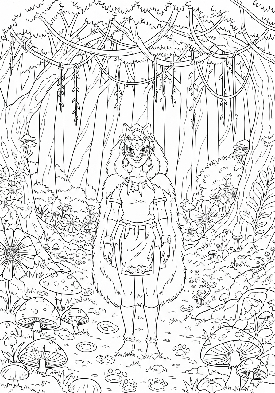 coloring pages for Princess Mononoke