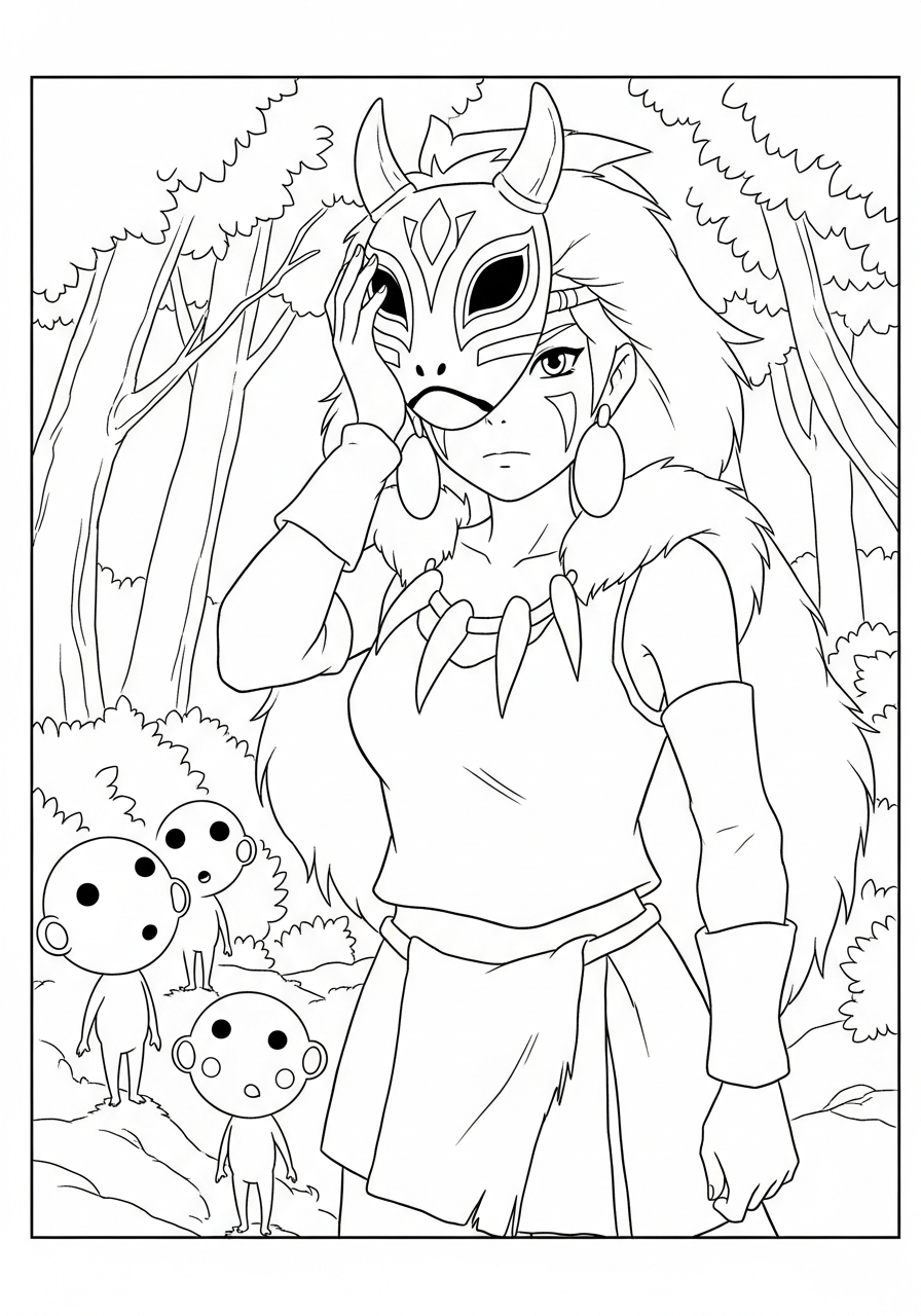 easy cute Princess Mononoke coloring pages