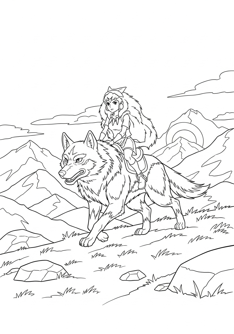 Princess Mononoke coloring pages easy