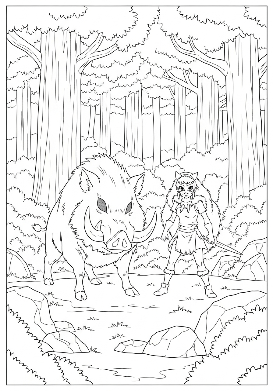 Princess Mononoke coloring pages printable free