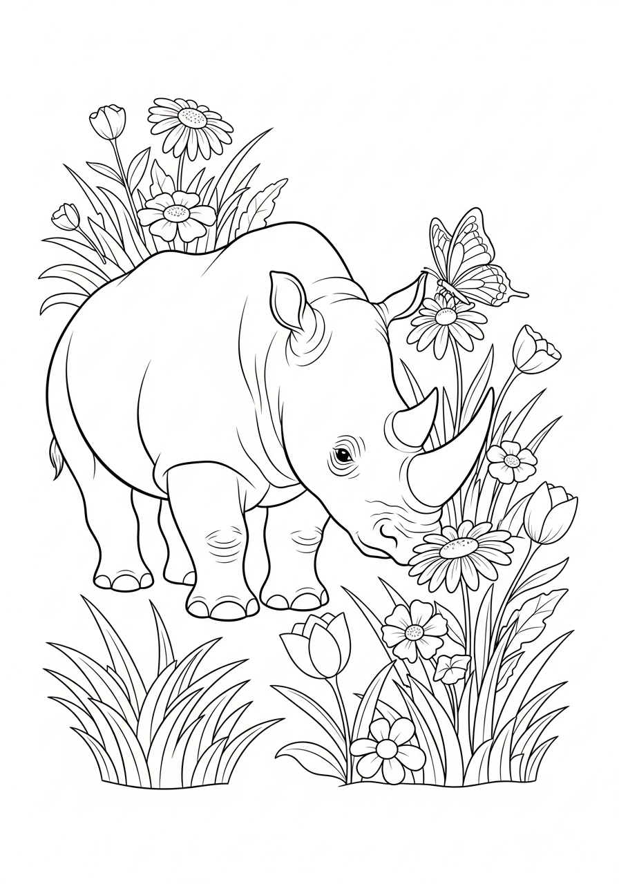 kawaii cute Rhino coloring pages