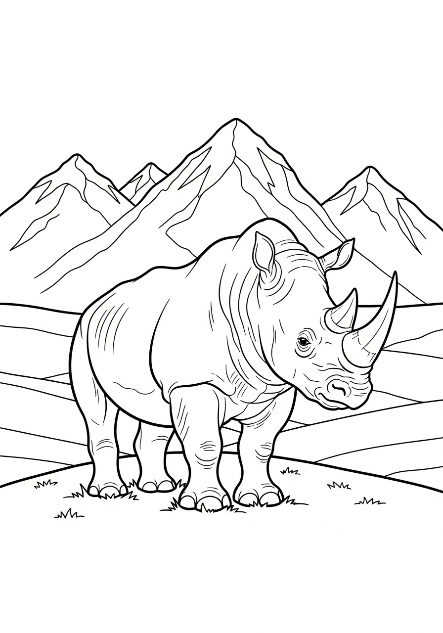 free full size printable Rhino coloring pages for adults pdf