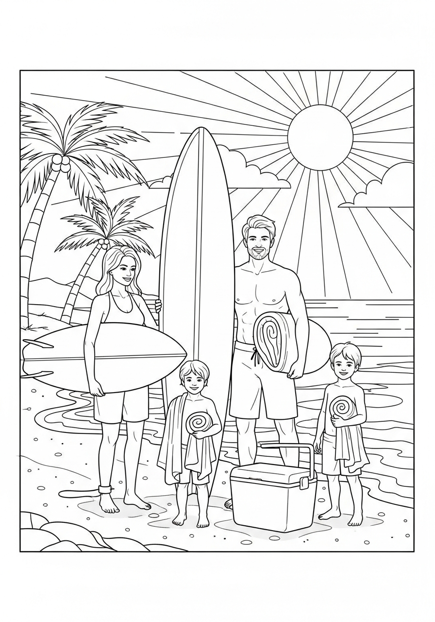 vintage Surfing coloring pages