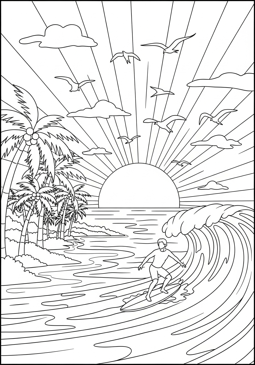Surfing coloring pages to print 1