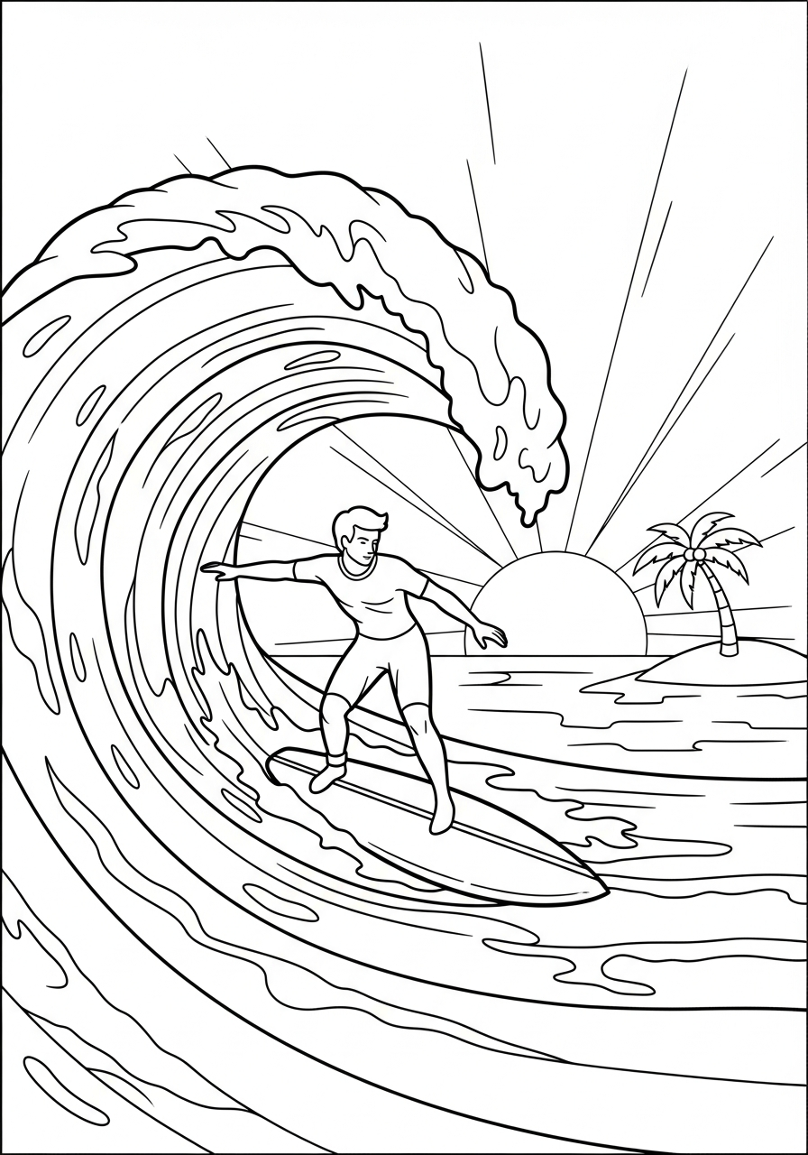 Surfing coloring book pages