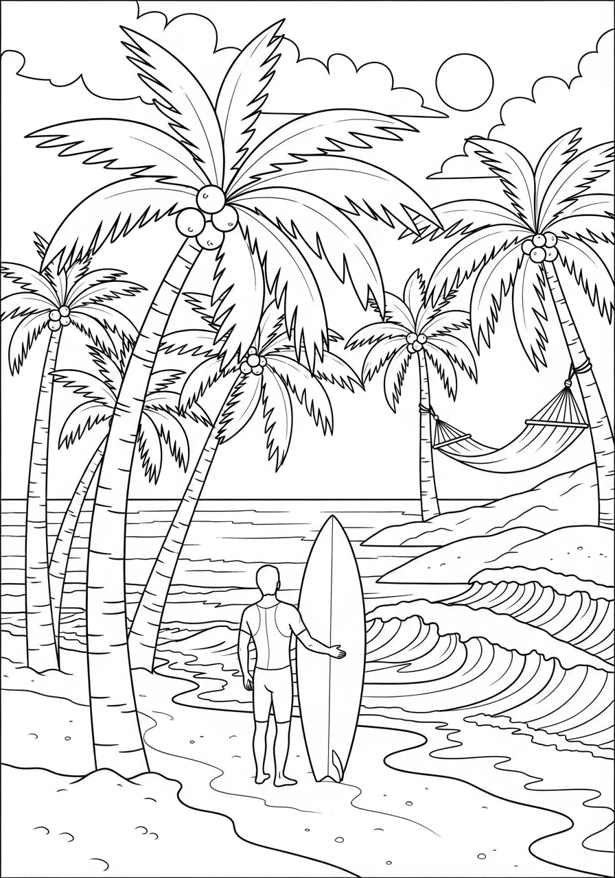 Surfing adult coloring pages