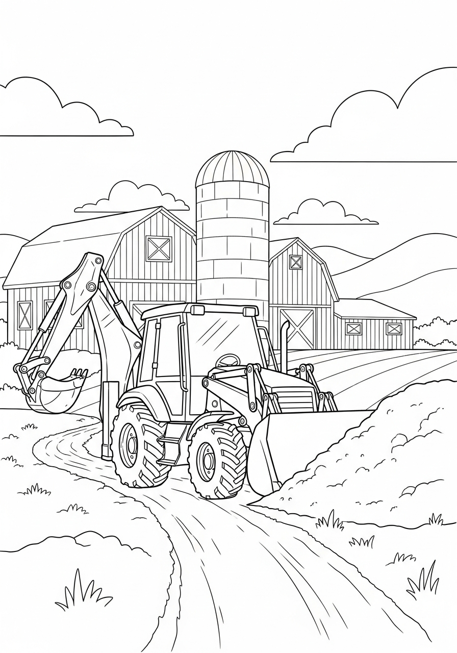 free Backhoe Loader coloring pages for adults