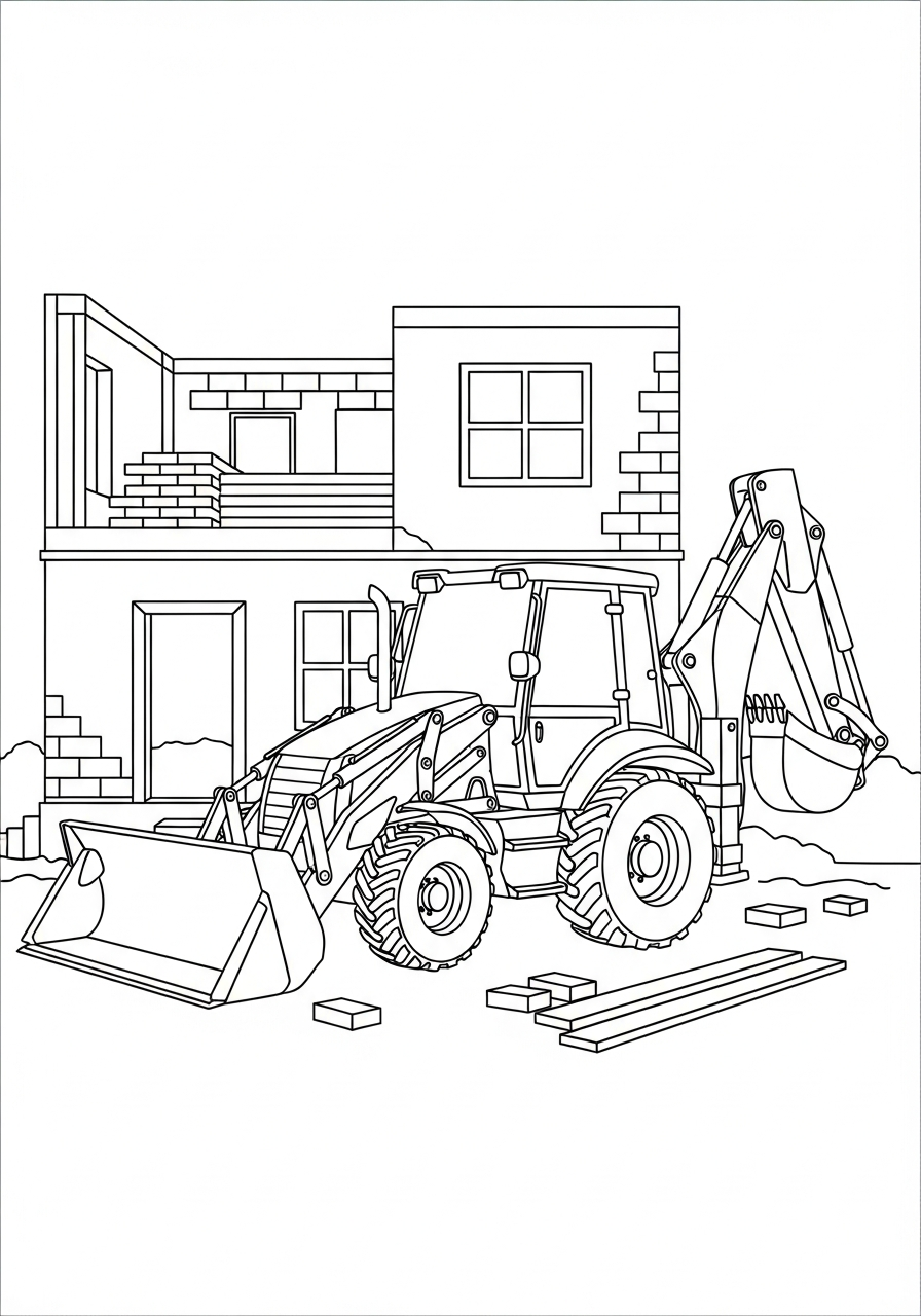 Backhoe Loader coloring pages for adults easy