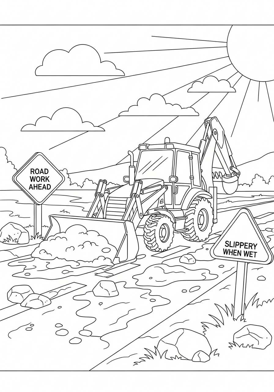 Backhoe Loader coloring pages for adults easy 1