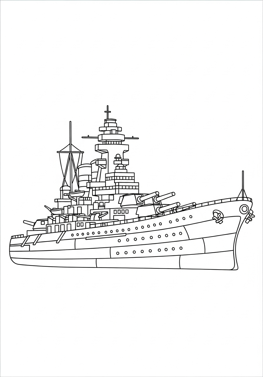 kawaii cute Battleship coloring pages