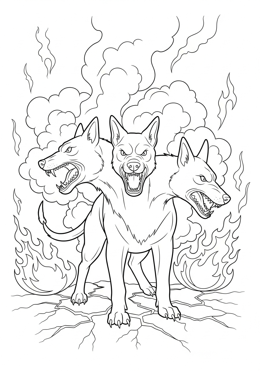kawaii cute Cerberus coloring pages
