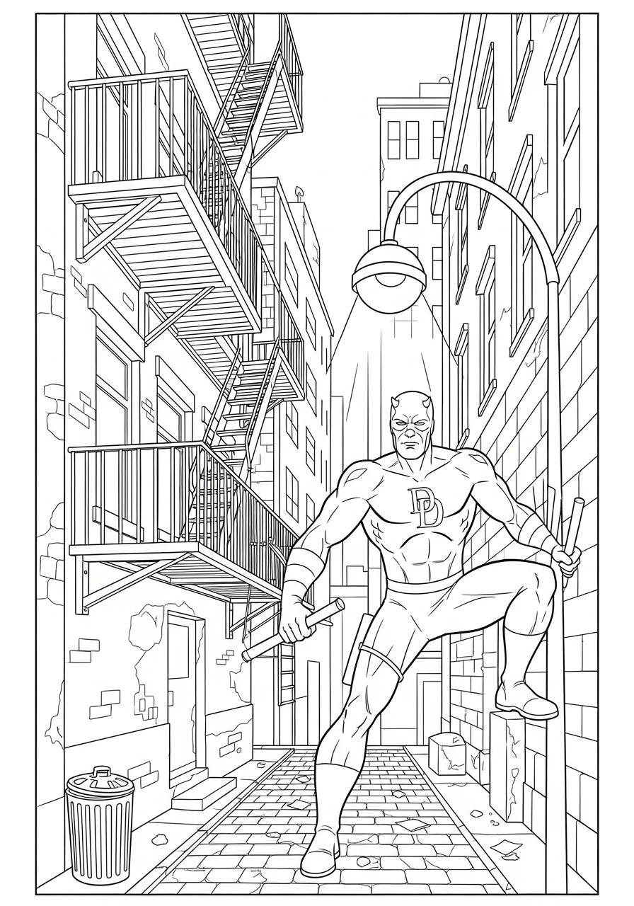kawaii cute Daredevil coloring pages 1