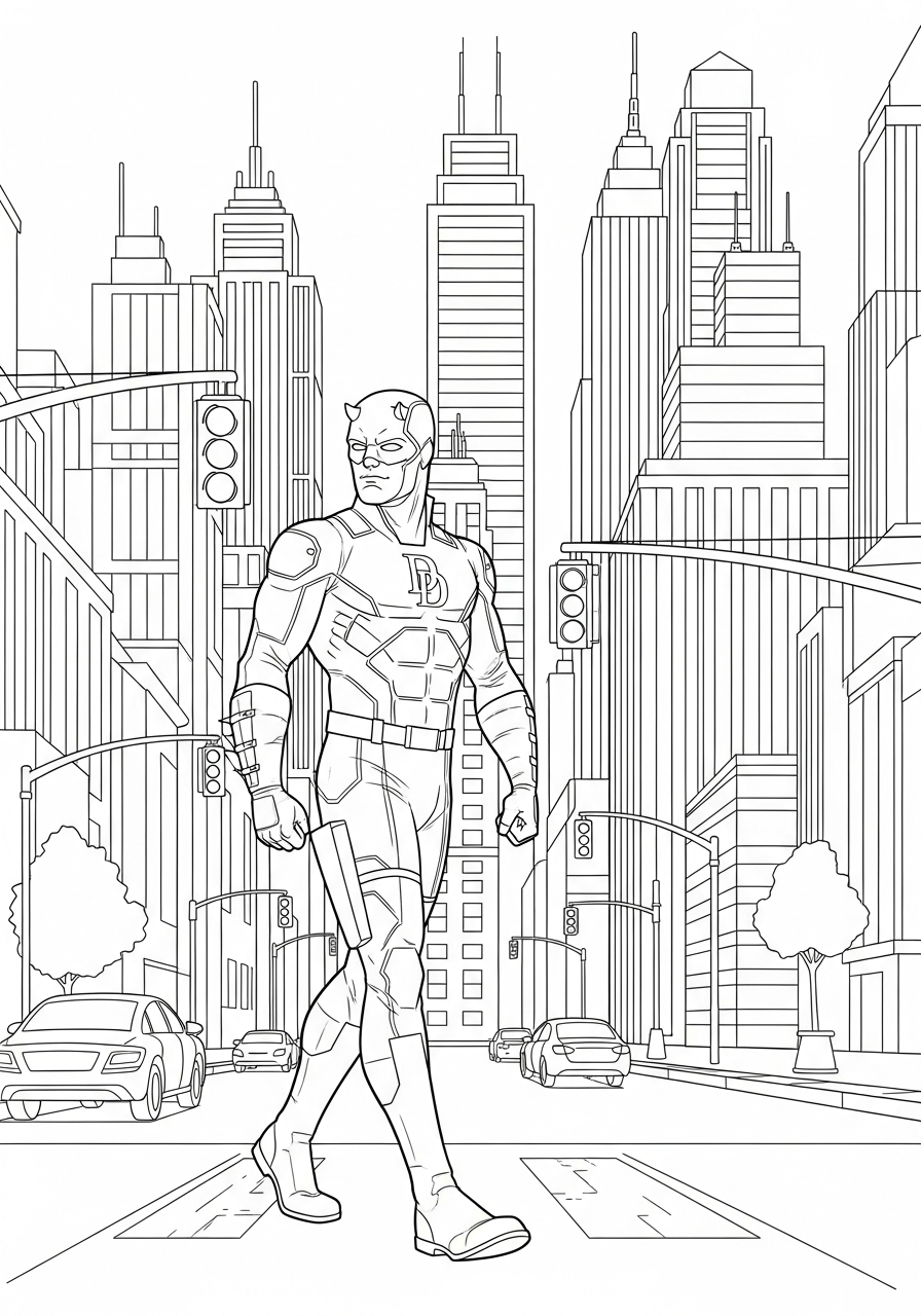 kawaii cute Daredevil coloring pages