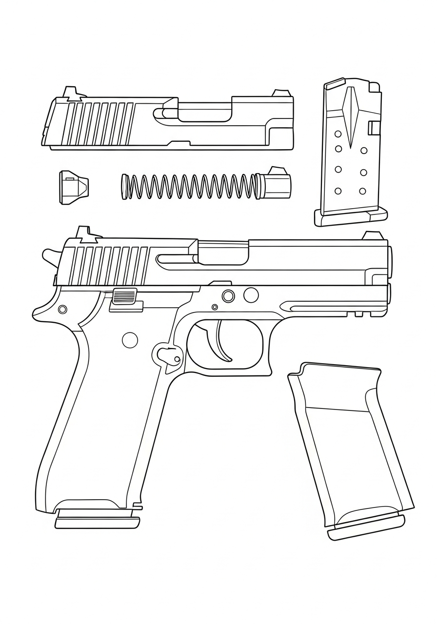 Gun coloring pages easy 1