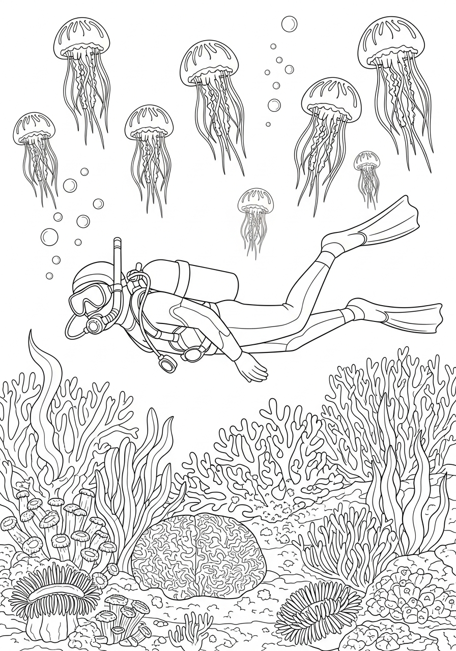 printable Scuba Diving coloring pages for adults