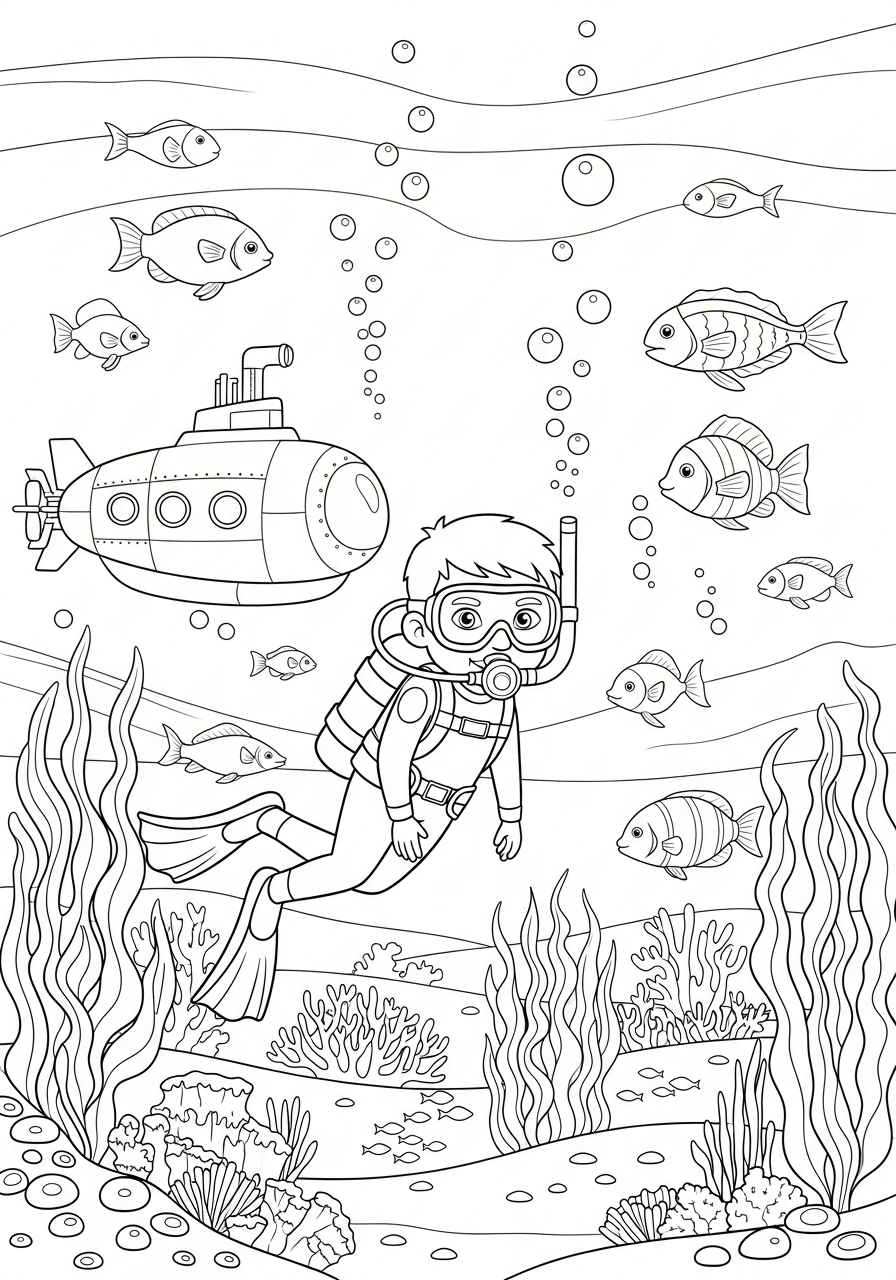 Scuba Diving coloring pages for adults