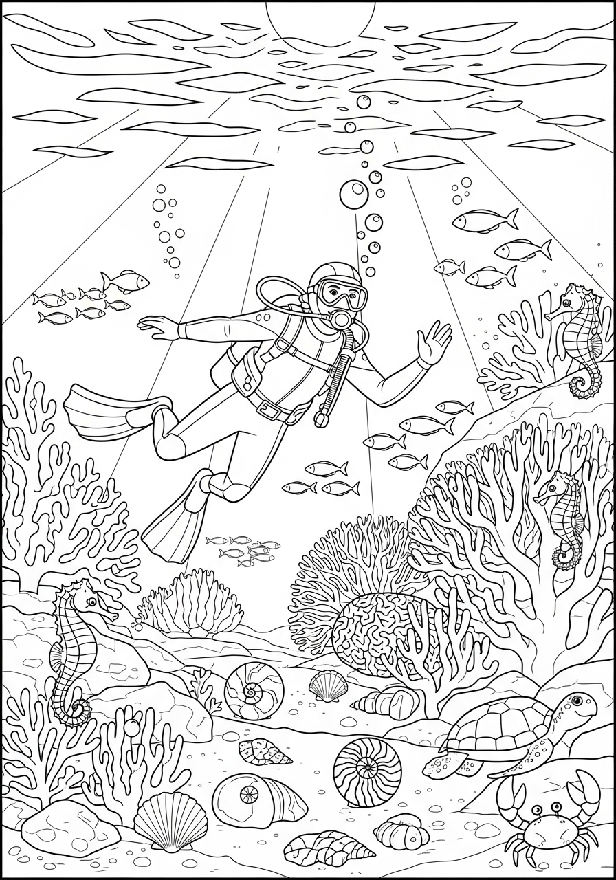 Scuba Diving free coloring pages 1