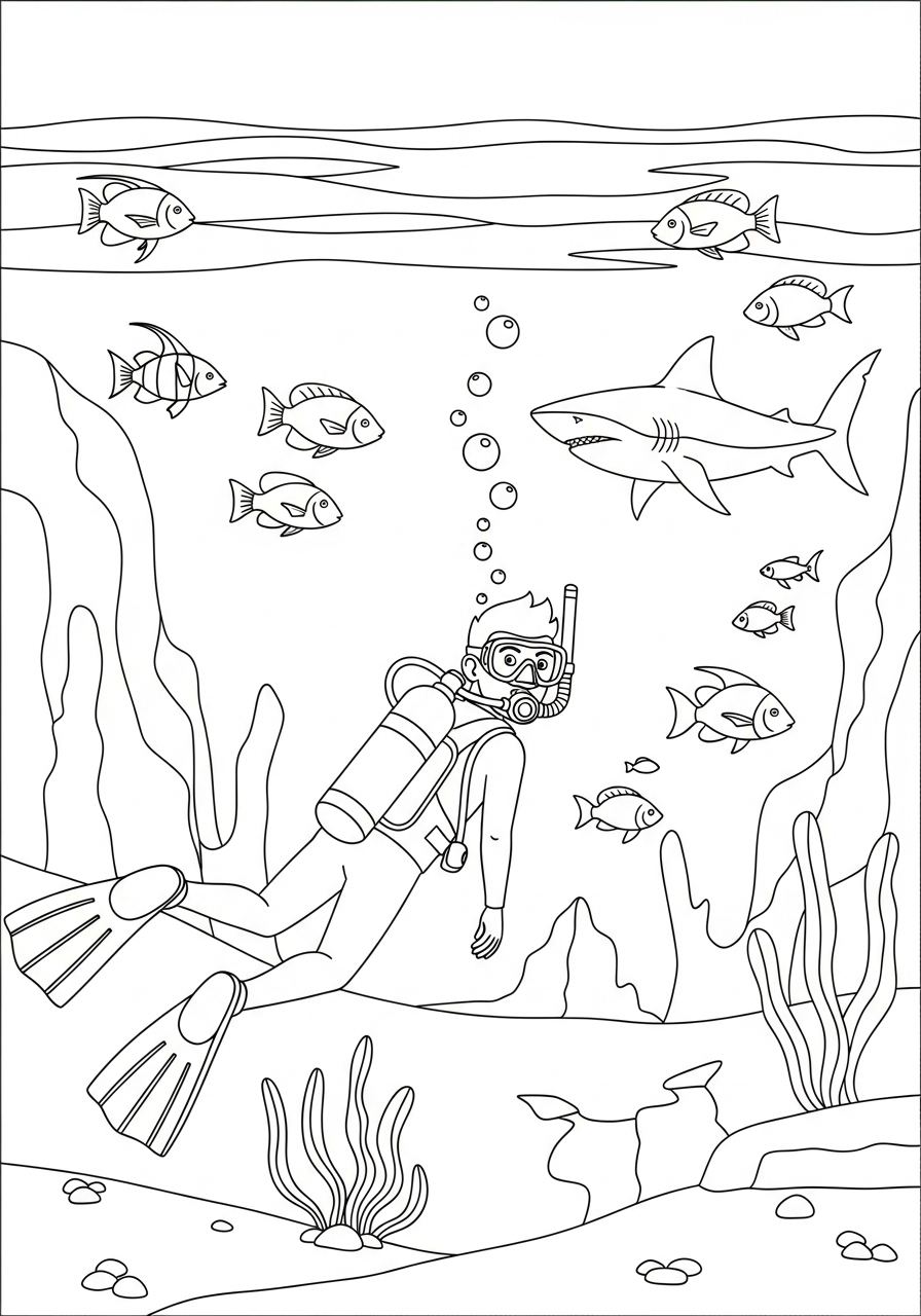 free full size printable Scuba Diving coloring pages for adults pdf 1