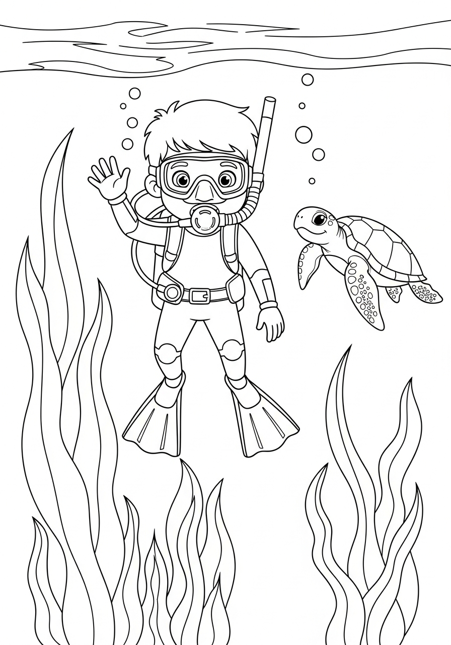free full size printable Scuba Diving coloring pages for adults pdf