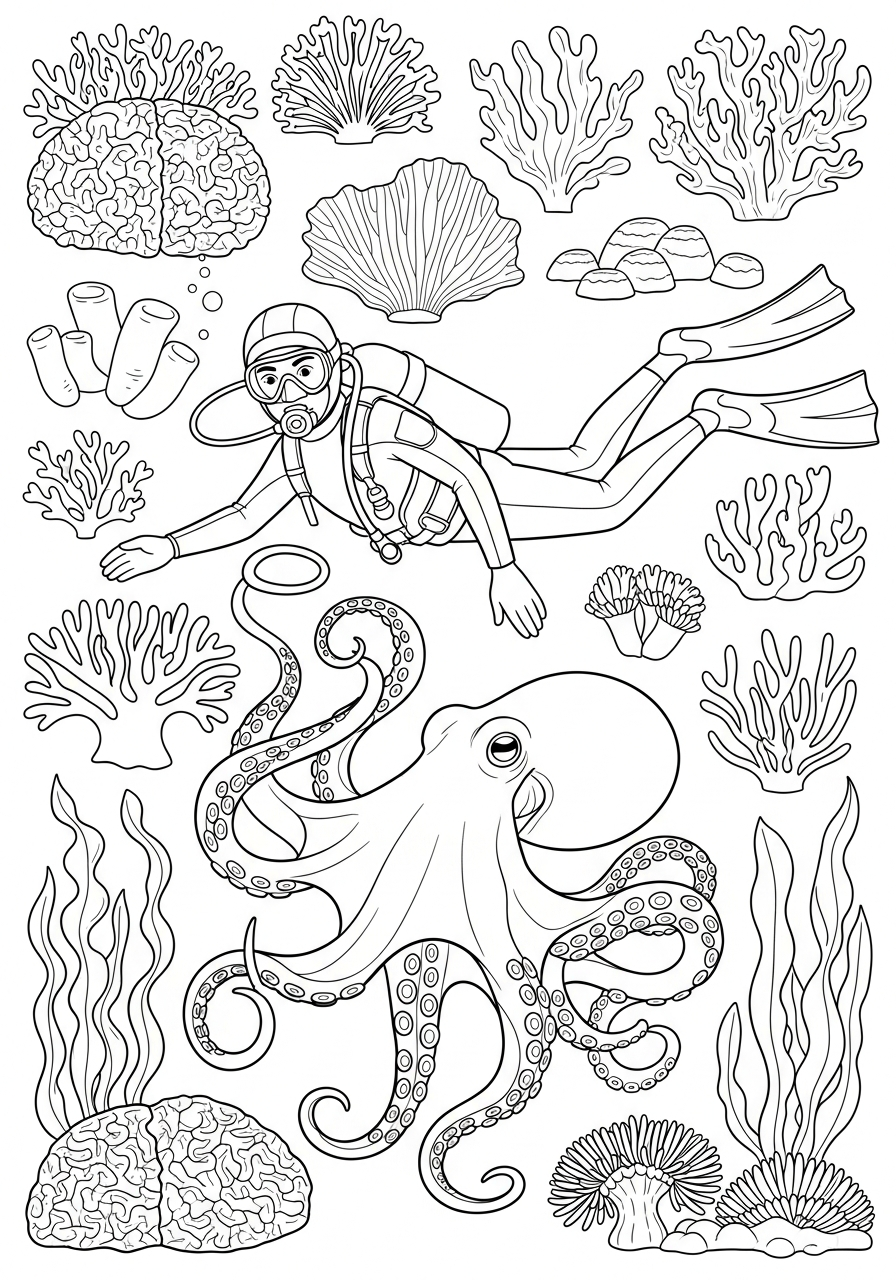 Scuba Diving themed coloring pages