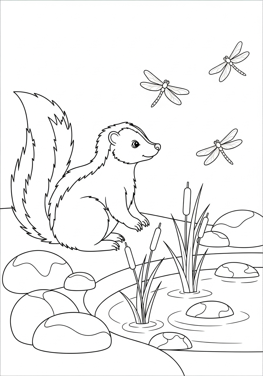 kawaii cute Skunk coloring pages