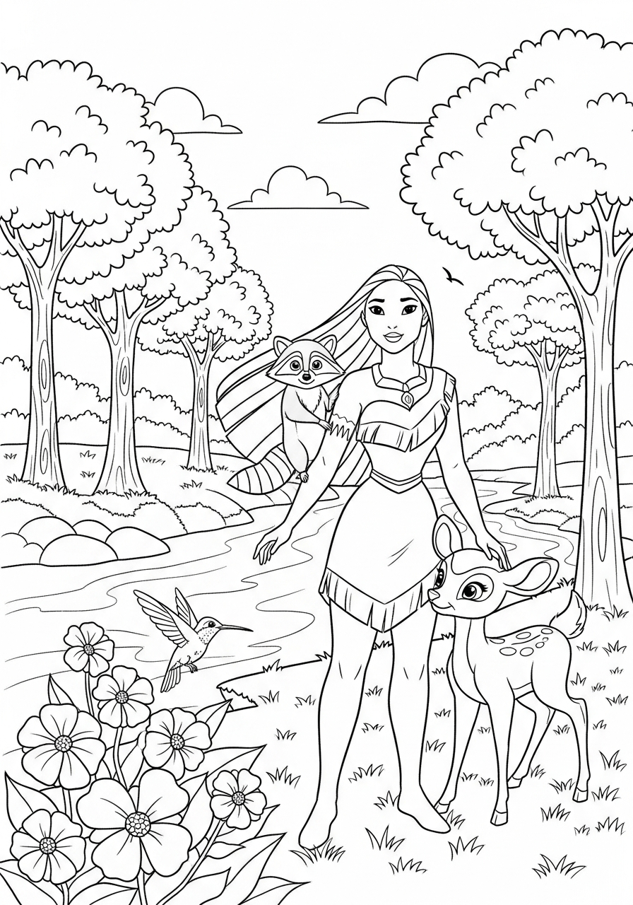 kawaii cute Pocahontas coloring pages
