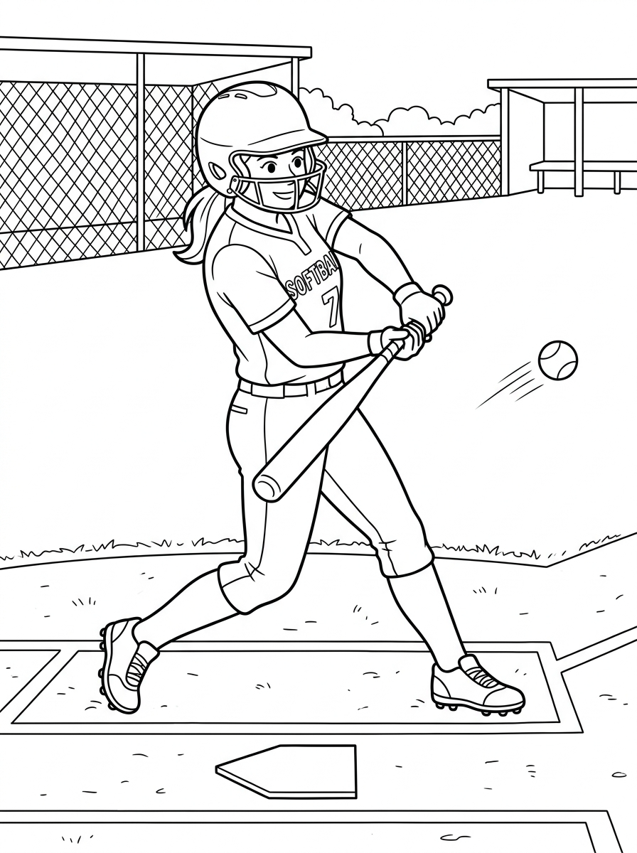 Softbol temalı boyama sayfaları, ücretsiz yazdırılabilir 1