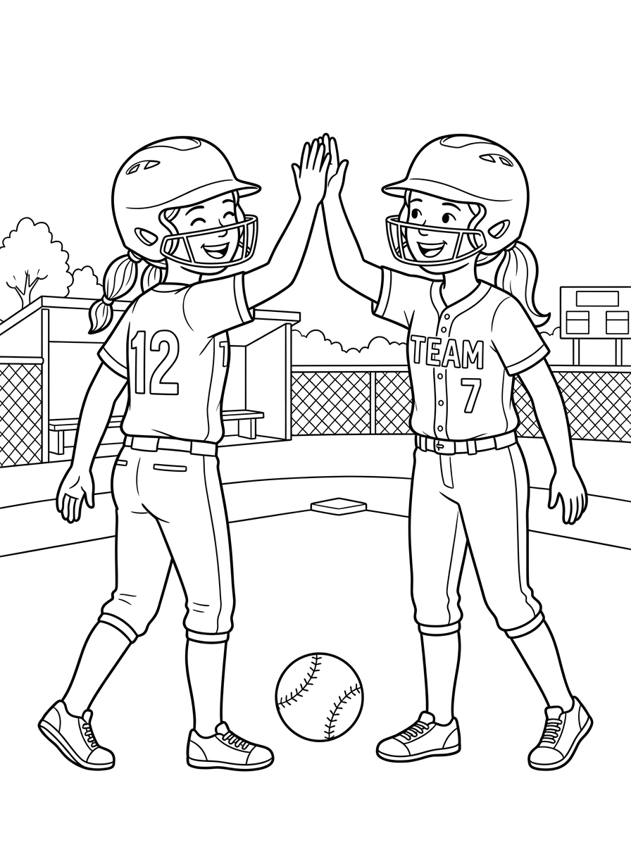 Softbol temalı boyama sayfaları yazdırılabilir