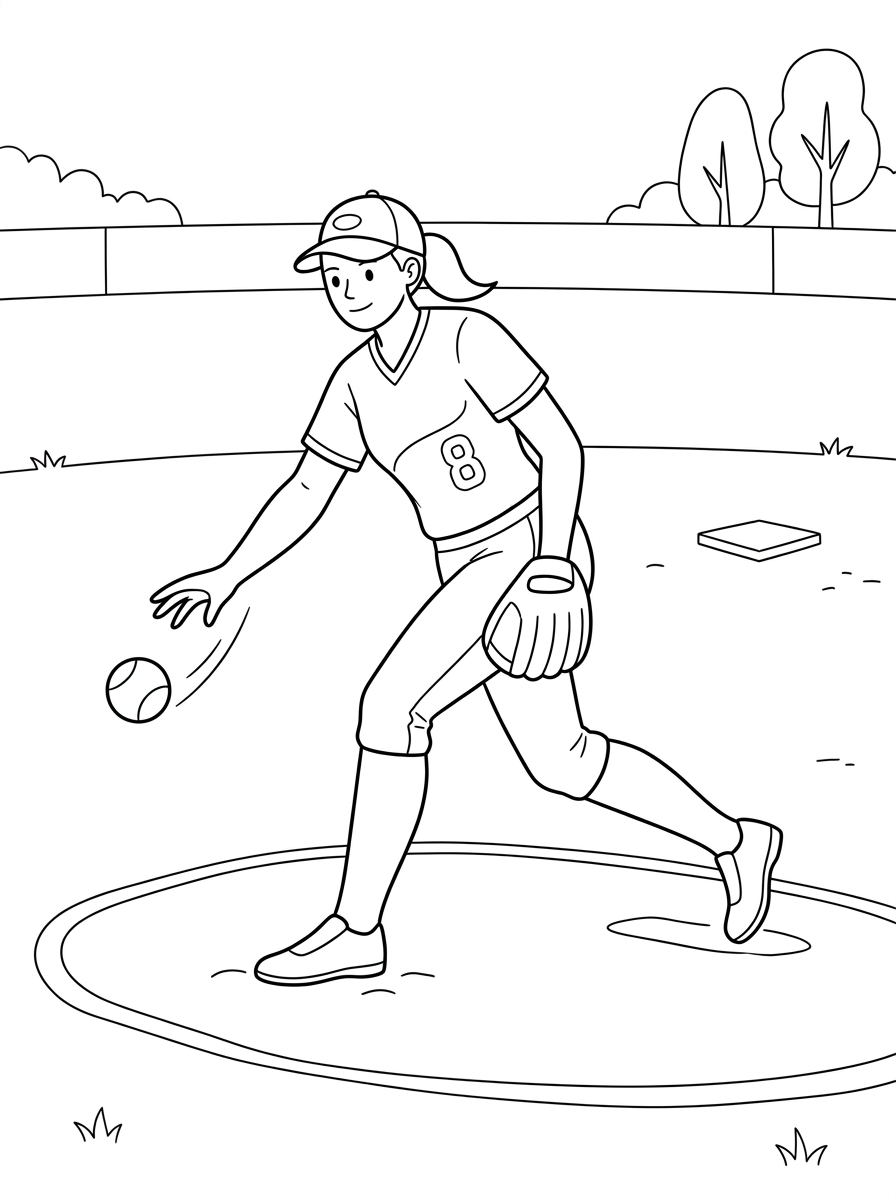 sevimli softbol boyama sayfaları