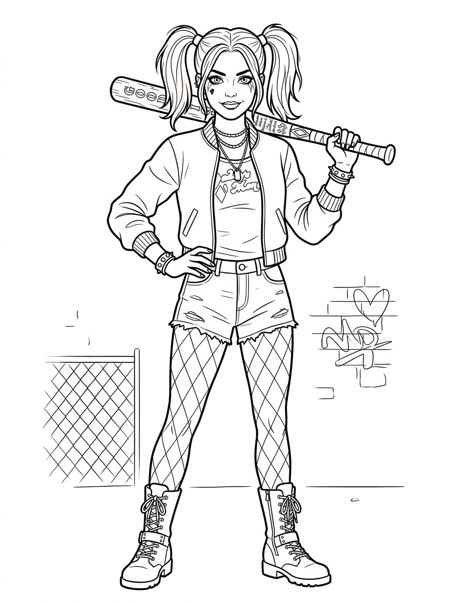 Disegni da colorare di Harley Quinn 11 Disegni da colorare di Harley Quinn a grandezza naturale, stampabili gratuitamente per adulti (PDF).