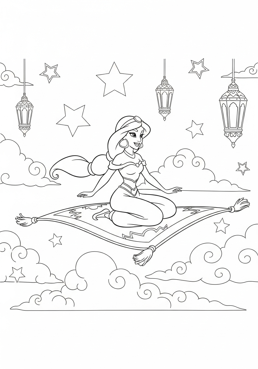detailed Jasmine coloring pages for adults