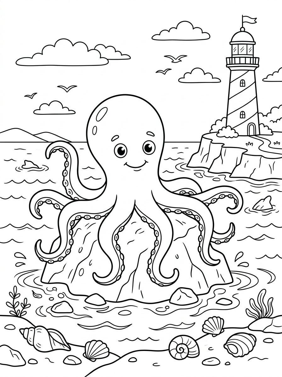 Página para colorir Kraken em rocha 202606021053 Desenhos para colorir fáceis