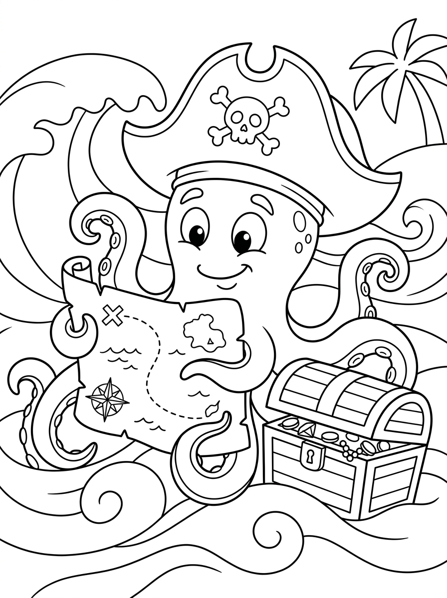 Desenhos para colorir infantis Kraken_segurando_mapa_do_tesouro_202606021050