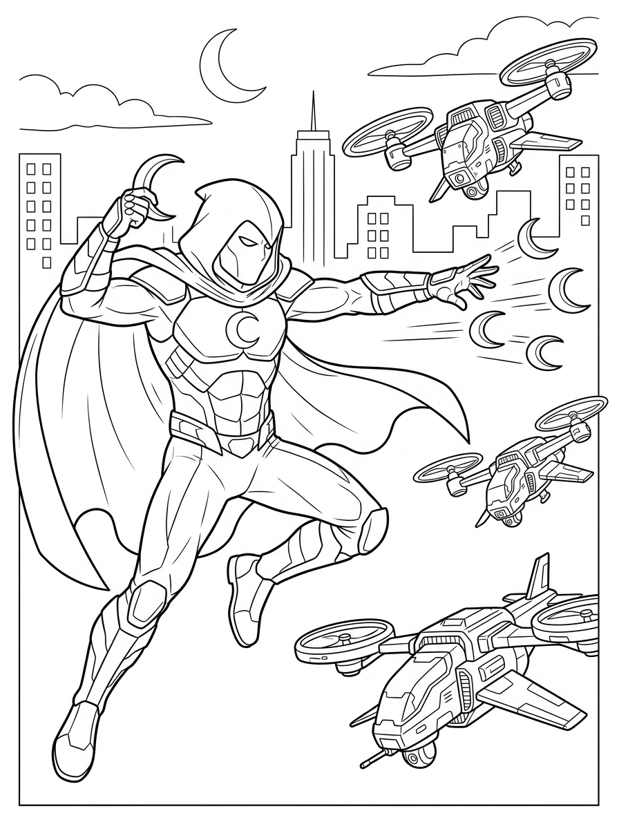 free full size printable Moon Knight coloring pages for adults pdf