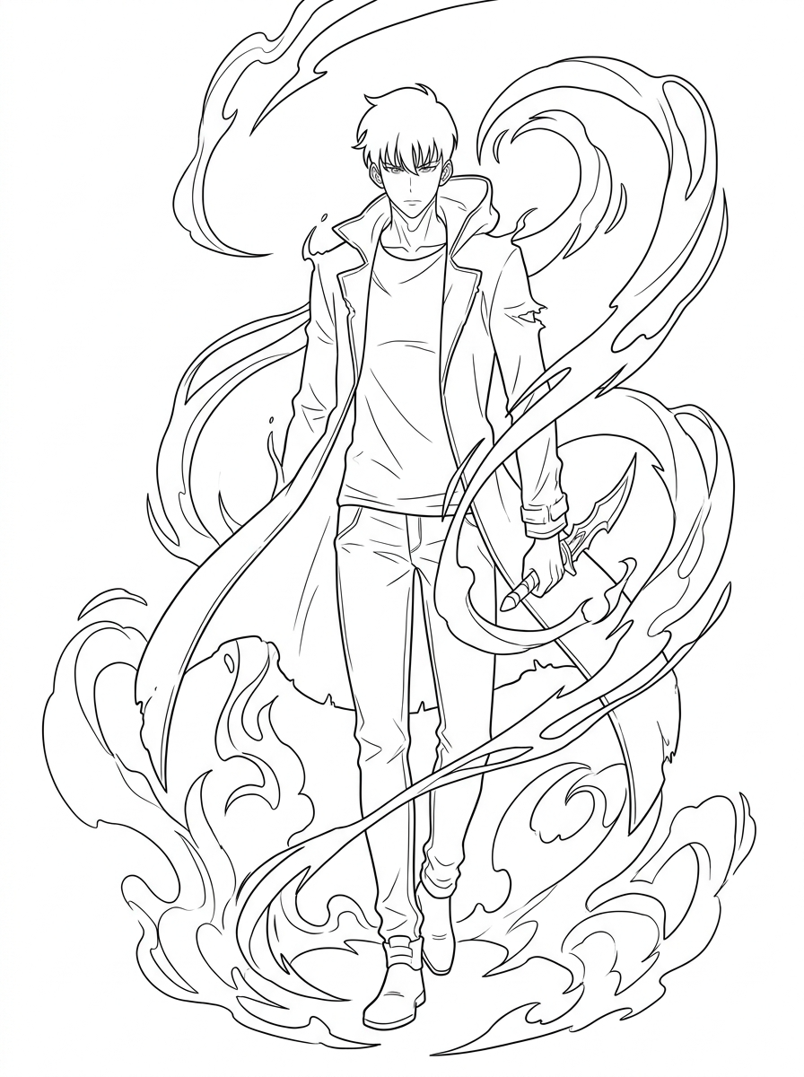 free Solo Leveling coloring pages for adults