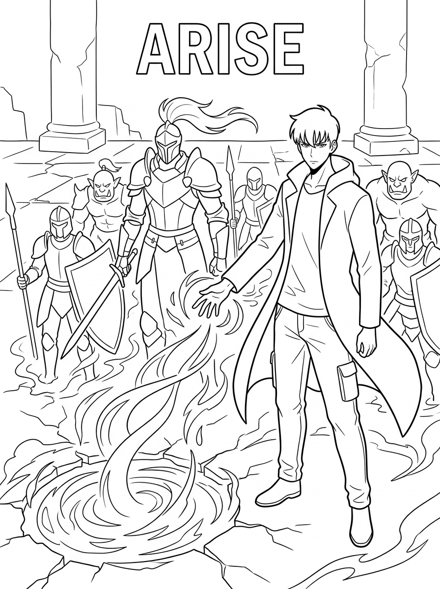 detailed Solo Leveling coloring pages for adults