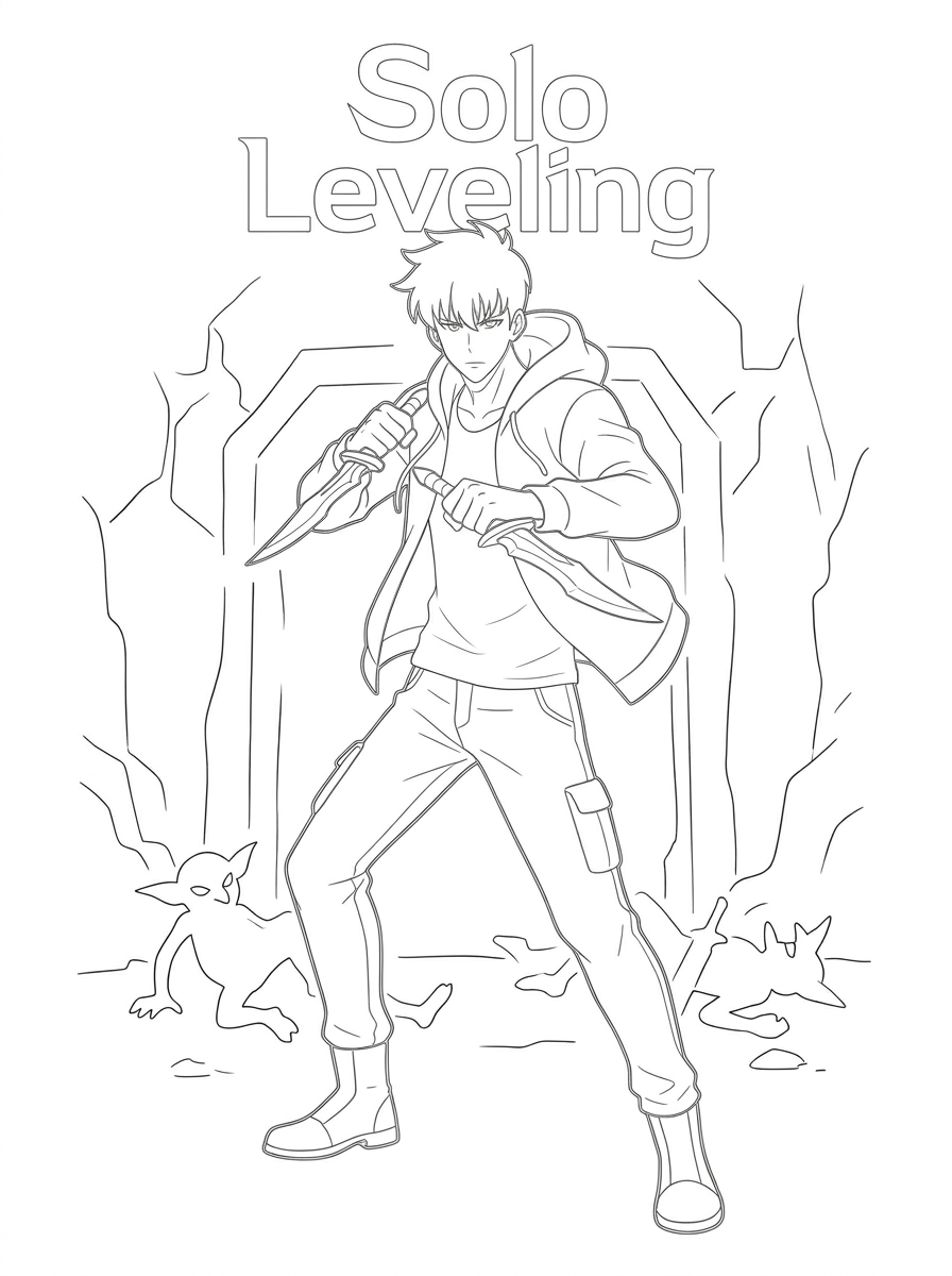 easy cute Solo Leveling coloring pages 1