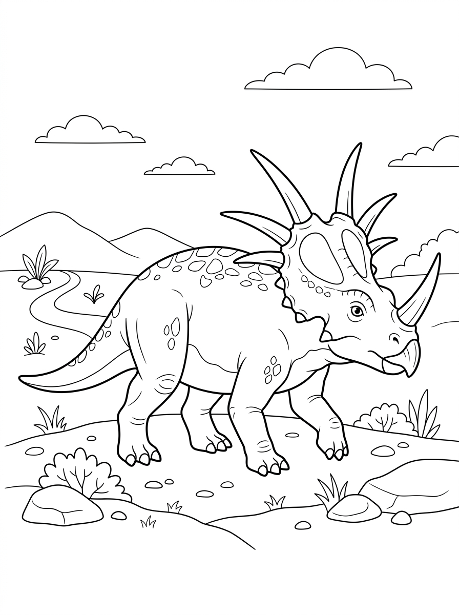 Planșe de colorat cu stiracozaur 11 Planșe de colorat cu Styracosaurus pentru adulți ușor de colorat