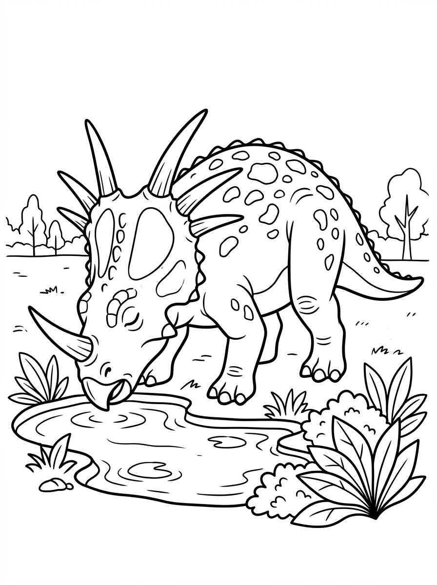 Planșe de colorat cu stiracozaur 17 Planșe de colorat gratuite cu Styracosaurus de imprimat