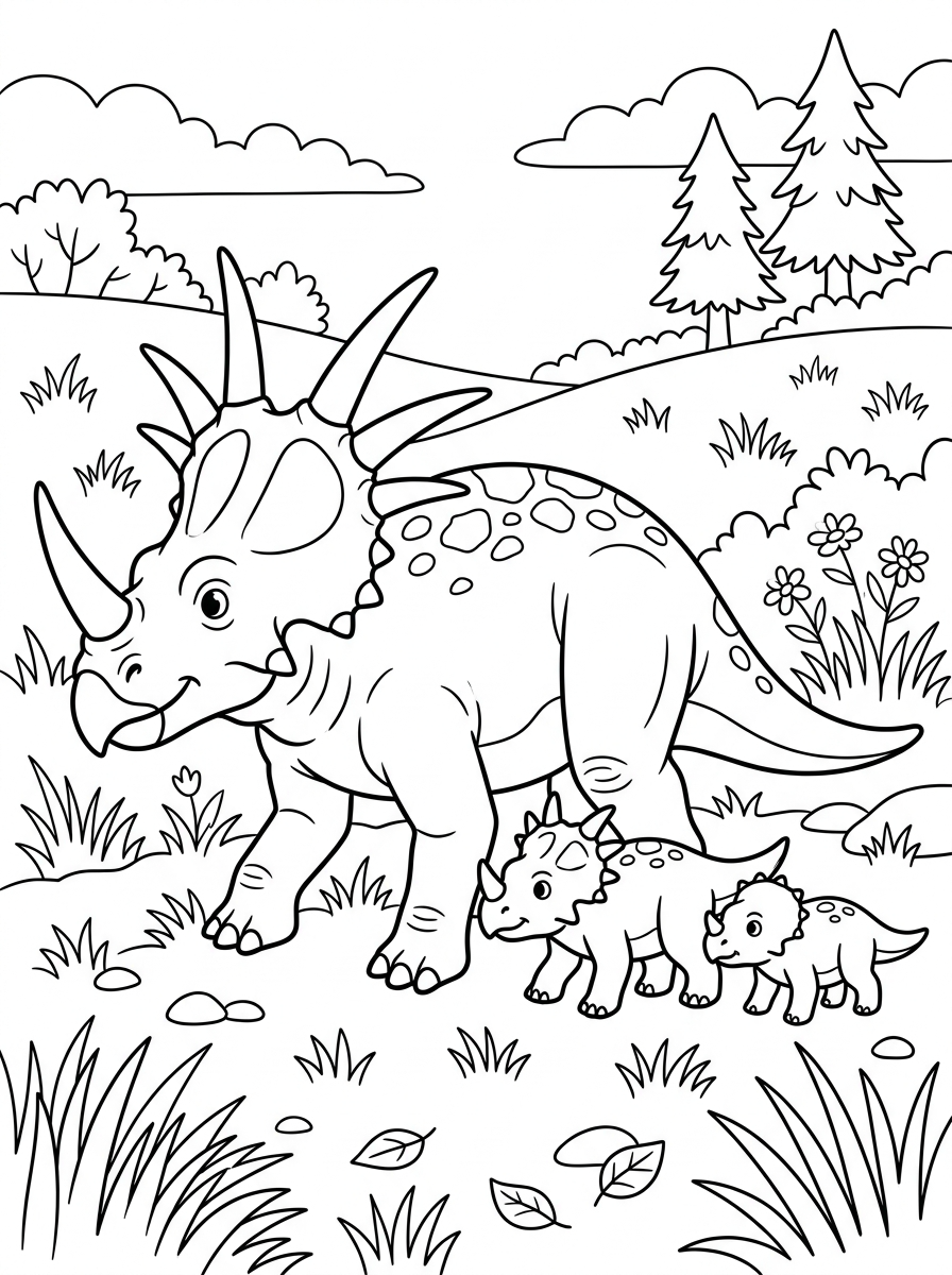 Planșe de colorat cu stiracozaur 19 Planșe de colorat cu stiracosaurus ușor 2