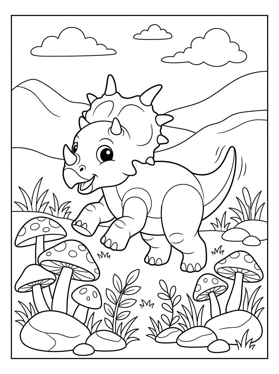 Planșe de colorat cu stiracozaur 3 Planșe de colorat cu Styracosaurus ușor de colorat