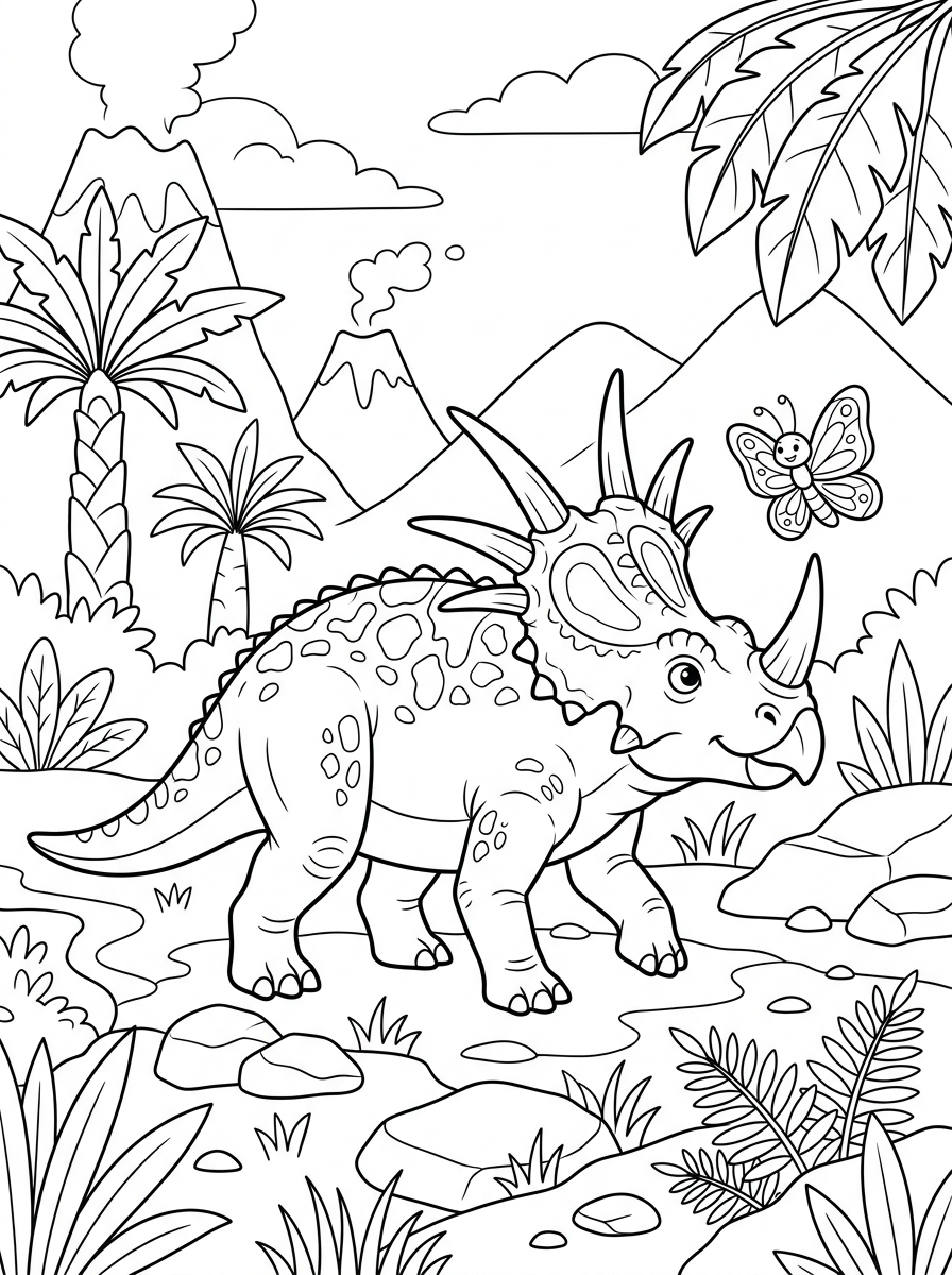 Planșe de colorat cu stiracozaur 4 Planșe de colorat detaliate cu Styracosaurus pentru adulți
