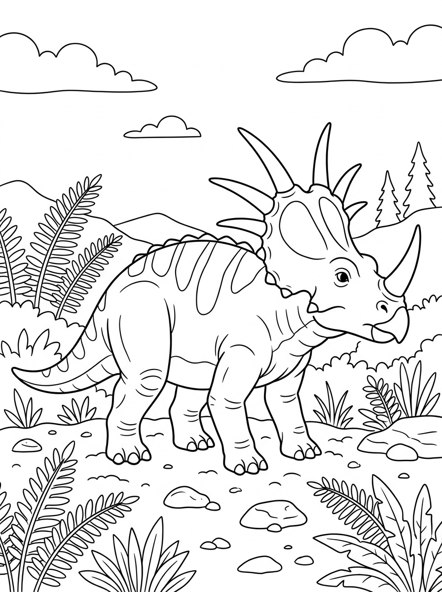 Planșe de colorat cu stiracozaur 6 Planșe de colorat gratuite cu Styracosaurus pentru copii