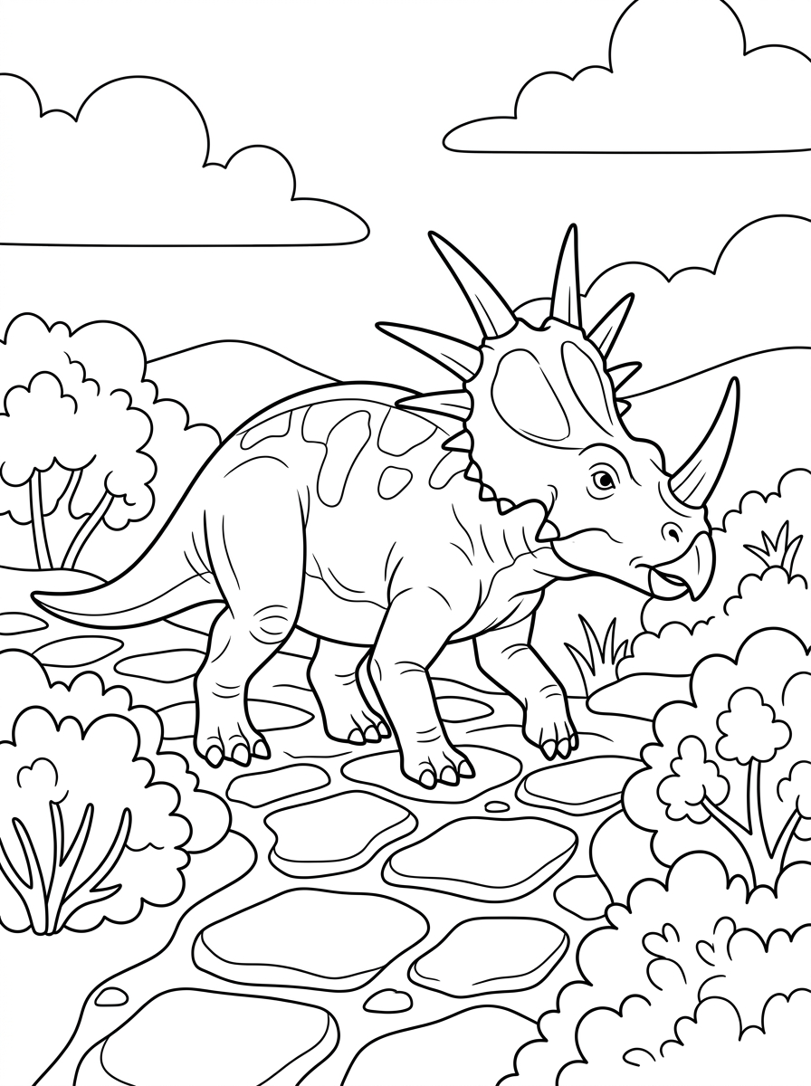 Planșe de colorat cu stiracozaur 9 Planșe de colorat gratuite cu Styracosaurus pentru copii 1