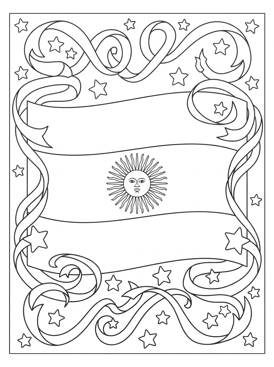 Ausmalbilder der argentinischen Flagge 4 Ausmalbilder der argentinischen Flagge zum Ausdrucken für Erwachsene