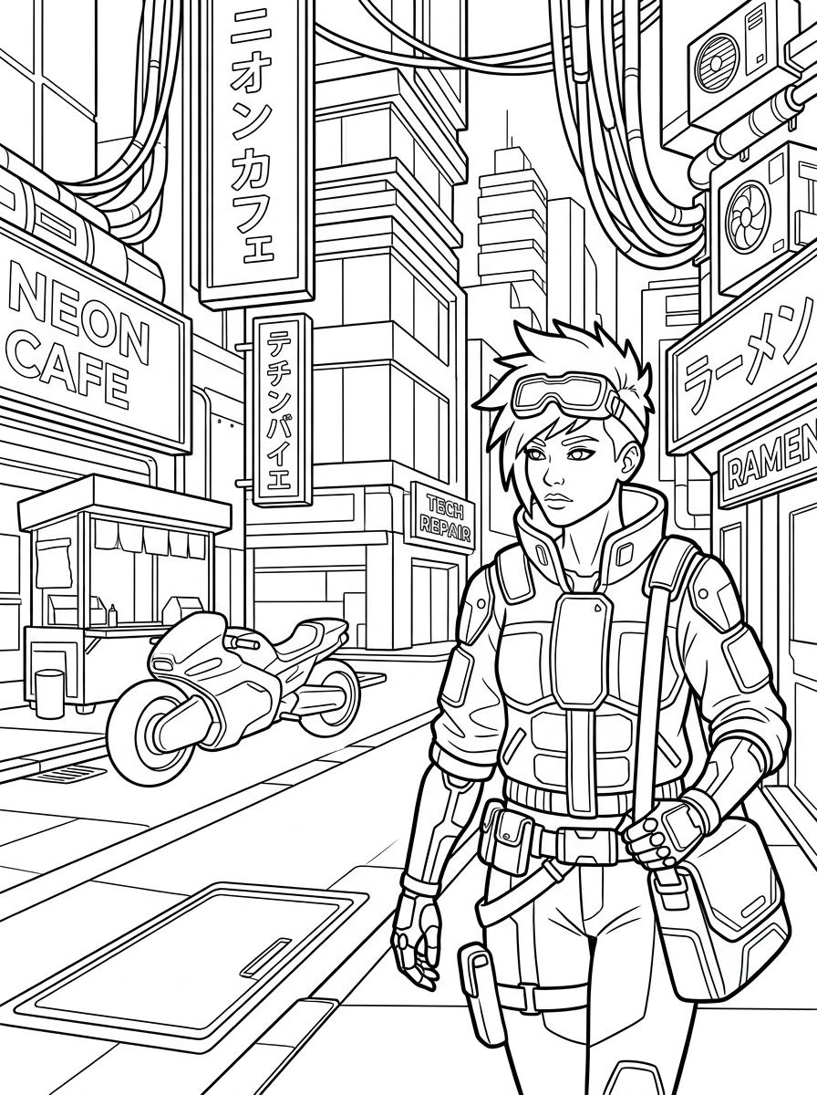 Cyberpunk Coloring Pages 4 Cyberpunk themed coloring pages