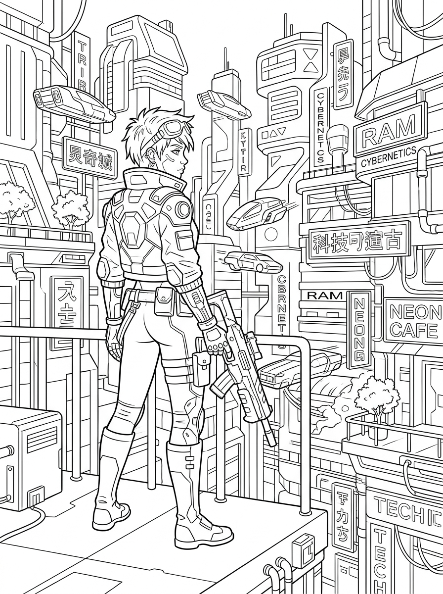Cyberpunk Coloring Pages 8 detailed Cyberpunk coloring pages for adults